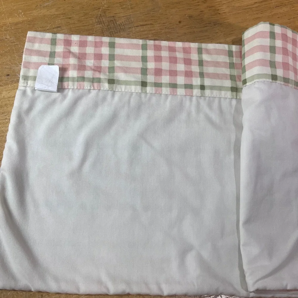 Vtg Country Curtains Pink Sage Green Plaid Lined Window Valance 40x12 USA Made